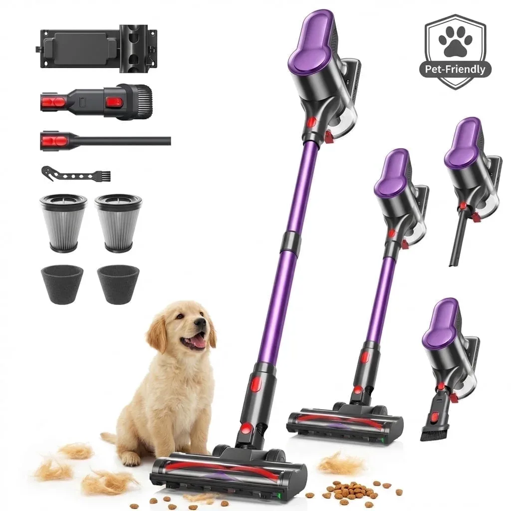 Cordless Vacuum Cleaner, 500W/45Kpa Vacuum Cleaners for Home, 50Mins Stick Vacuum with Anti-Tangle Brush, 3 in 1 Lightweight Wireless Vacuum Rechargeable for Floors Carpet Pet Hair