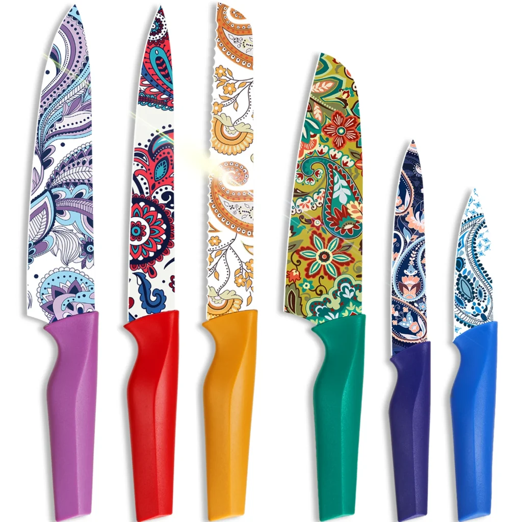 Astercook Paisley Pattern Knife Set with serrated and plain blades