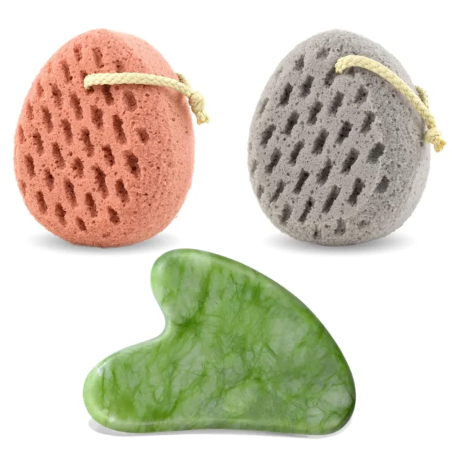 BAIMEI Bath Sponge, Sponge Loofah Body Scrubber & Xiuyan Gua Sha
