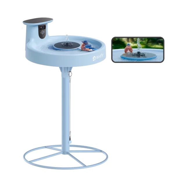 Birdfy Bird Bath with Camera — Blue
