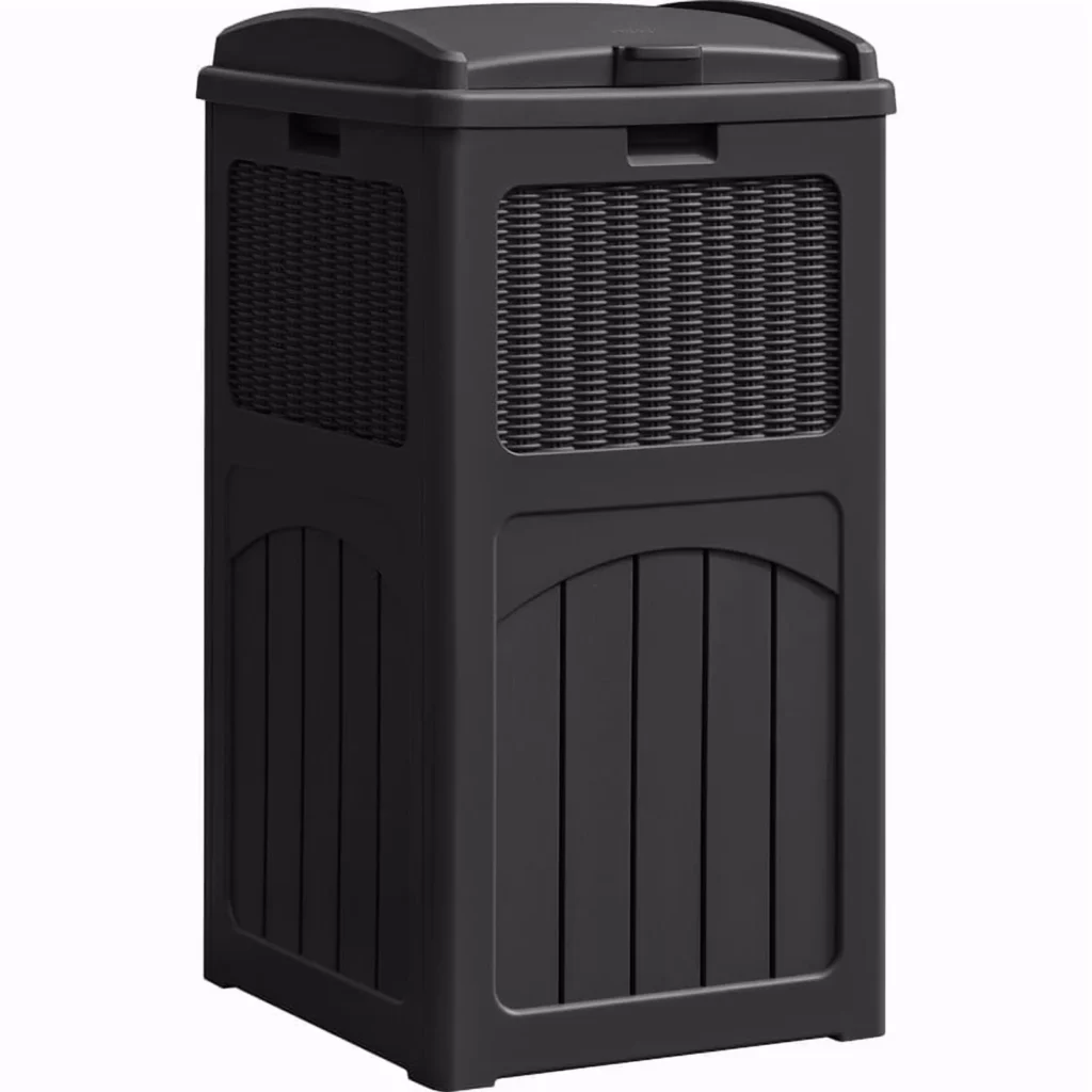 Black Devoko resin hideaway trash bin with lid