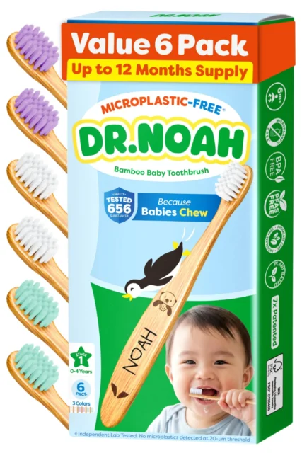 Dr. Noah Microplastic-Free Bamboo Baby Toothbrush, 6 Pack