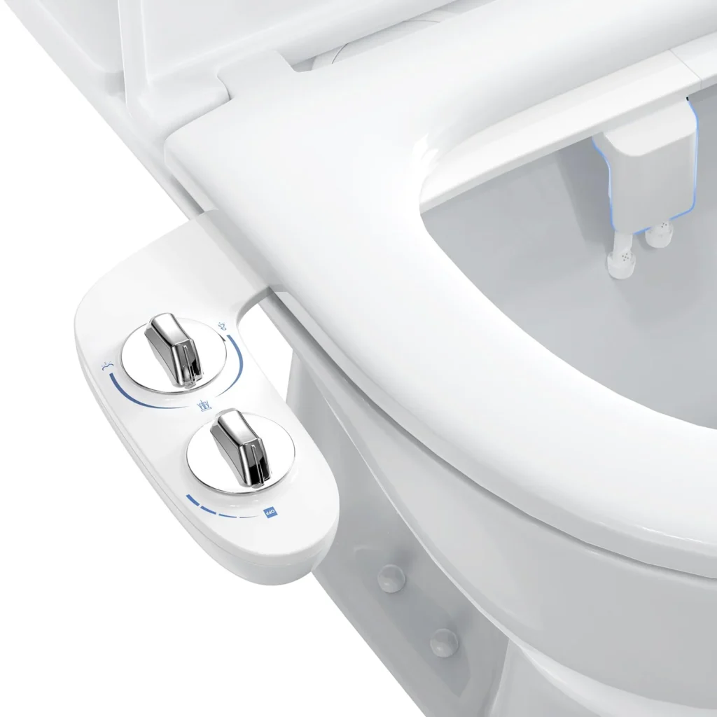 GarveeTech chrome bidet attachment for a toilet with two nozzles
