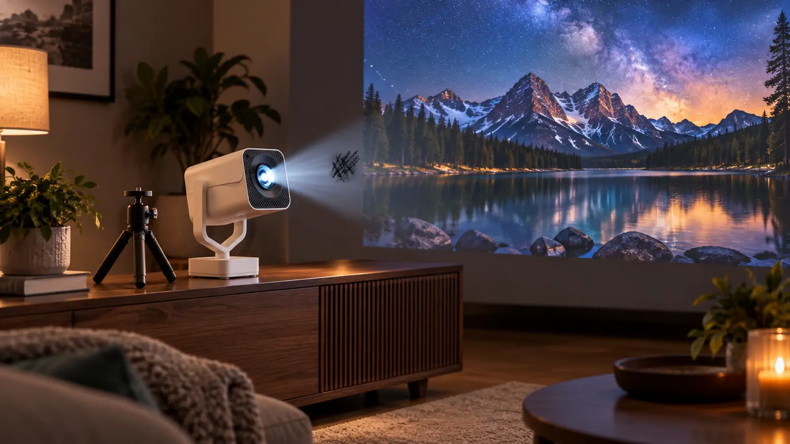GCZ 2026 projector in a simple home movie setup