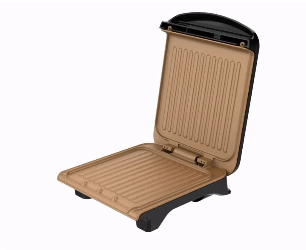 George Foreman electric indoor grill and panini press in matte black.
