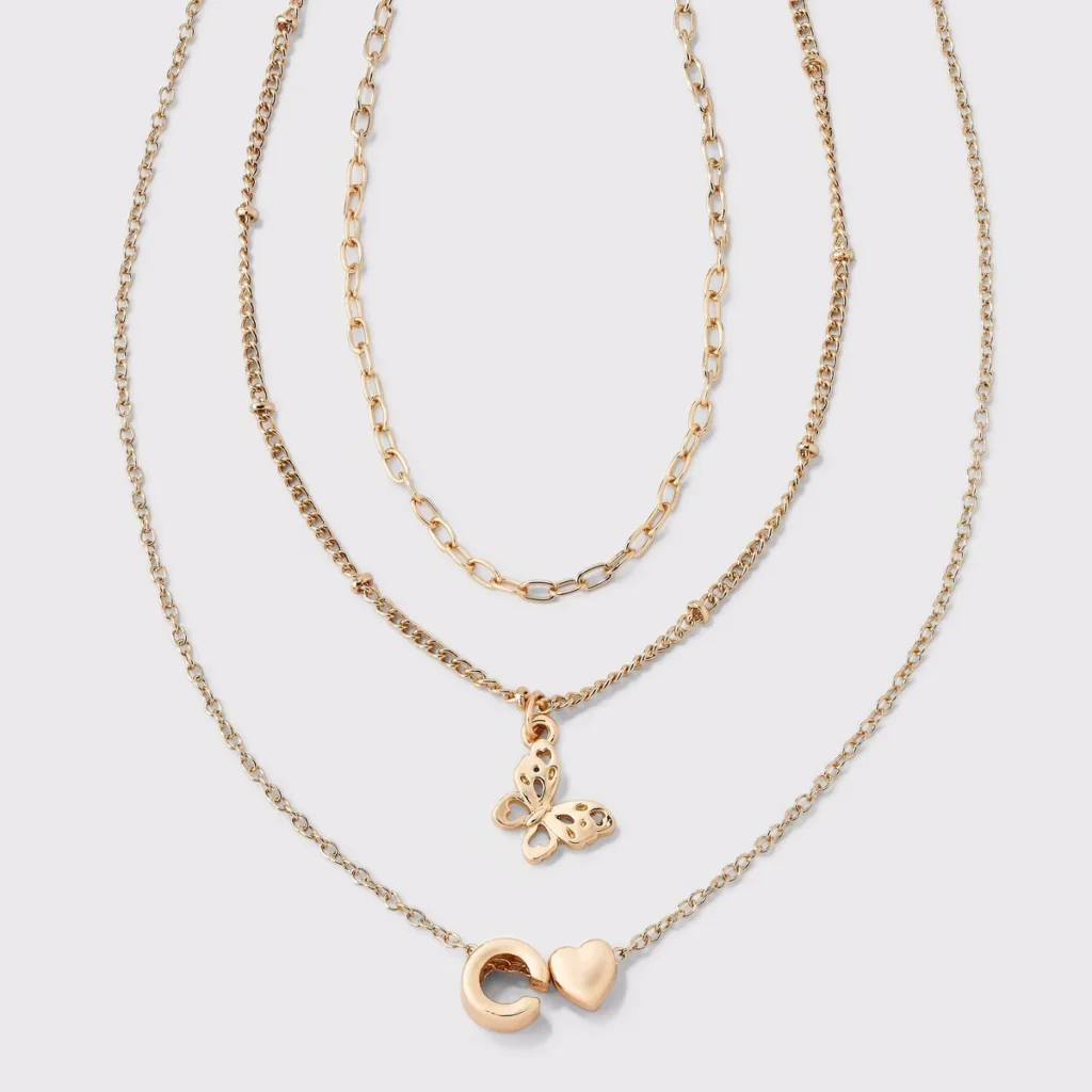 Girls' initial choker and layered necklace set from art class in gold.
