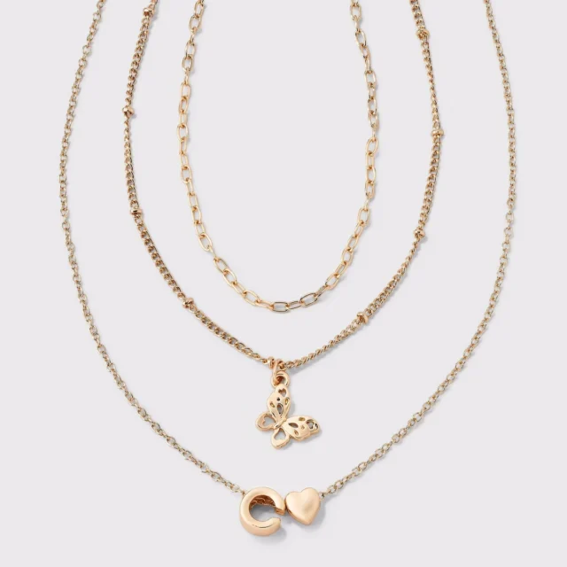 Art Class Girls’ C Initial with Choker and Layered Necklace Set