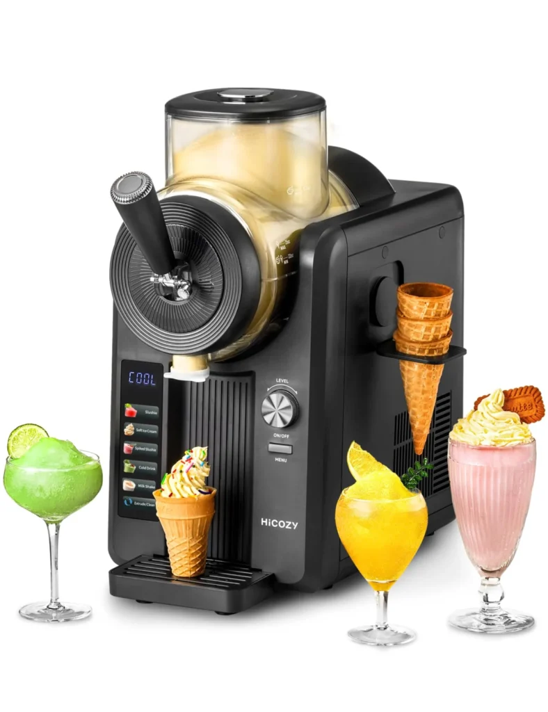 HiCOZY F3 Slushie Machine & Soft Serve Ice Cream Machine, Ice Cream Maker, No Ice Needed, Self-Cleaning, 5 Presets for Soft Serve, Frozen Drink, Milk Shake, Margaritas, Frappés
