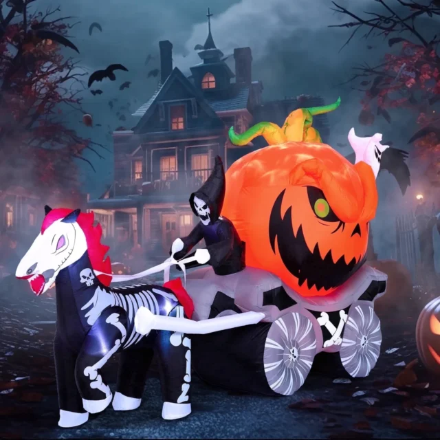 Joyfy 8ft Long Halloween Pumpkin Carriage Inflatables