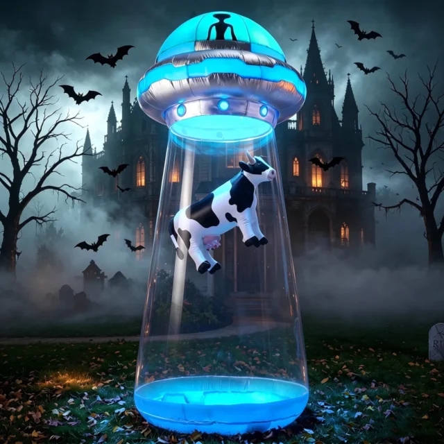 Joyfy 9 ft Halloween Inflatable UFO Alien Decoration with LEDs