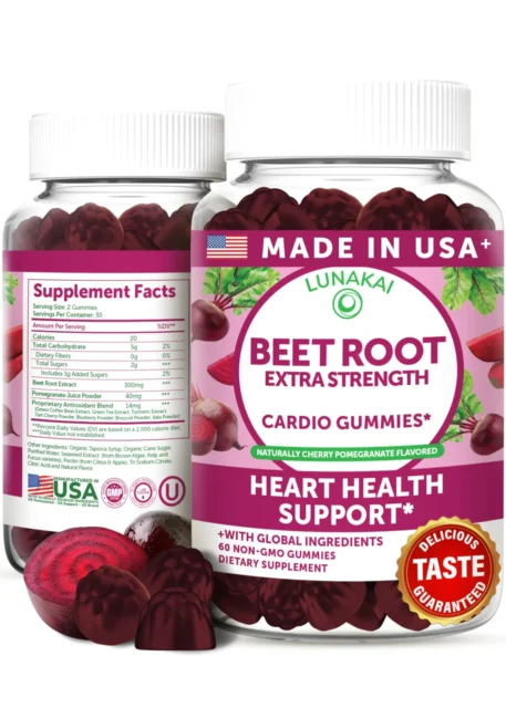 Lunakai USA Made Beet Root Gummies with 7-Antioxidant Blend, 60ct