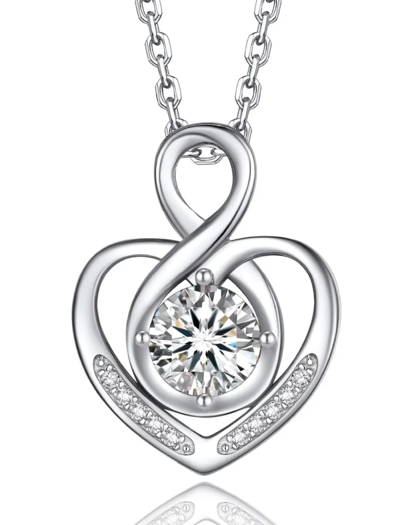 MomentWish sparkly heart pendant necklace for women with moissanite center stone.