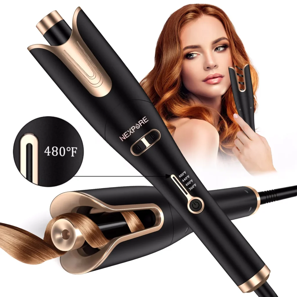 NEXPURE automatic rotating hair curler with 1-inch tourmaline ceramic barrel in Gold