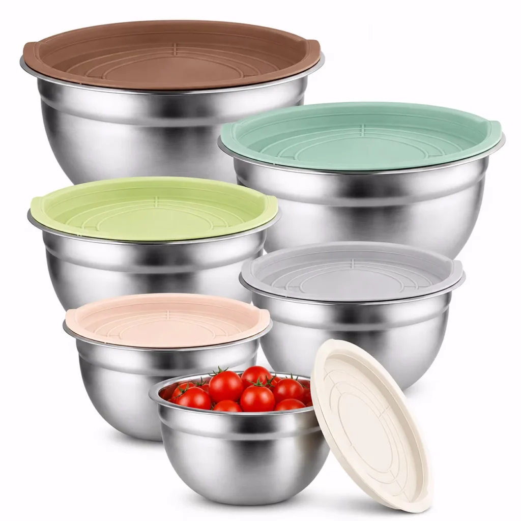 NULAS 6-Piece Stainless Steel Mixing Bowl Set with Lids, Multicolor