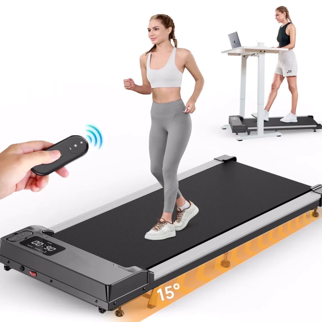 Patbrela treadmill walking pad in black with a 15-degree incline