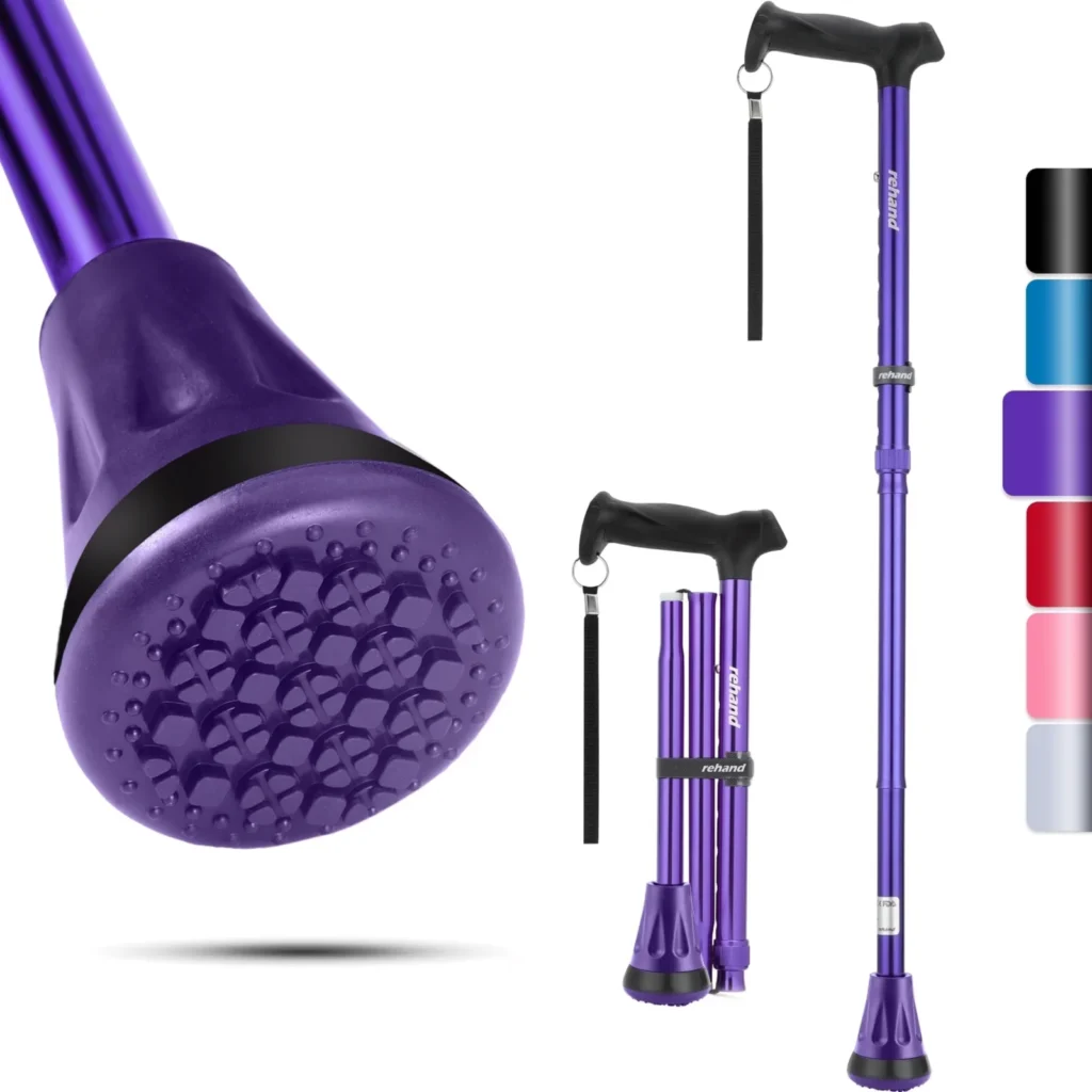 Rehand folding walking cane in purple
