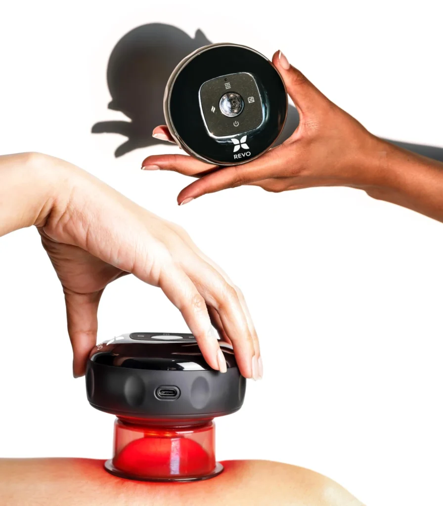 REVO Smart Cupping Massager, a cordless electric cupping device with an LED light