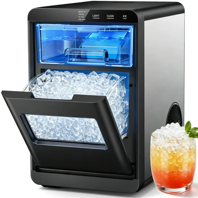Snowyermine Nugget Ice Maker Countertop, Black
