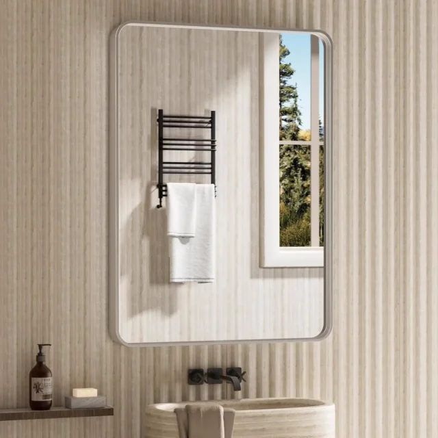 STAWDY Silver Bathroom Mirror, 22×30 inch Tempered Glass
