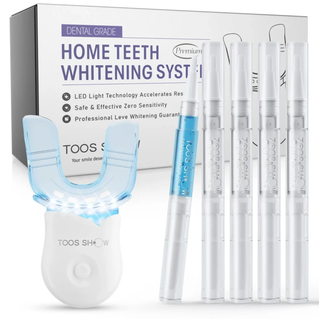 Toos Show teeth whitening kit with LED accelerator light and gel pens