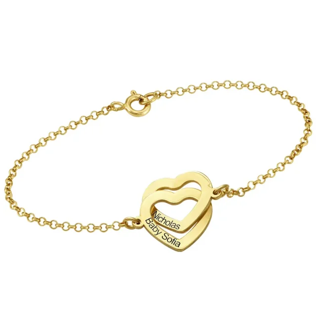 theo Grace Claire Interlocking Hearts Bracelet in Gold Plating
