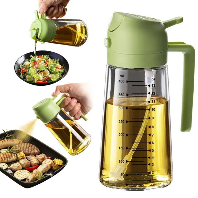 TrendPlain 2 in 1 16oz Glass Olive Oil Sprayer and Dispenser – Green