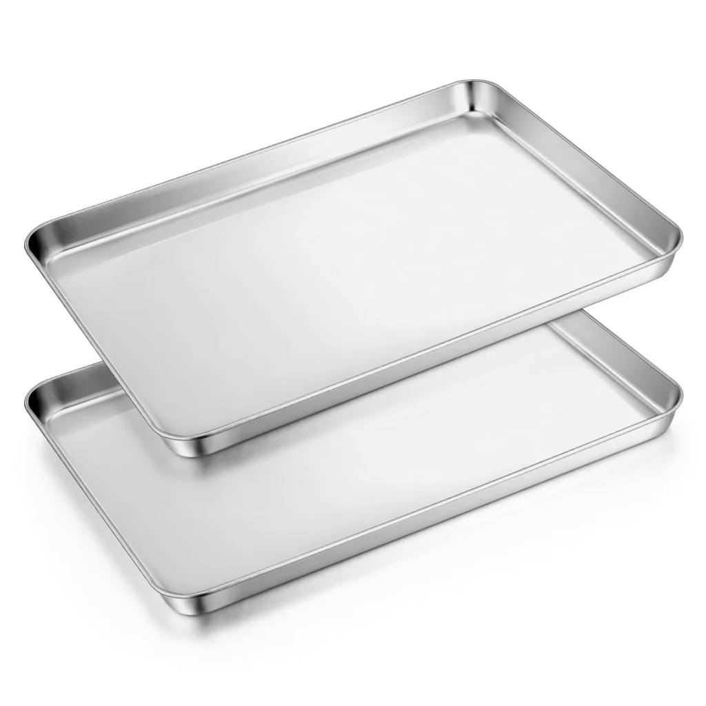 VeSteel stainless steel rectangular cookie sheet set of 2, natural metal color