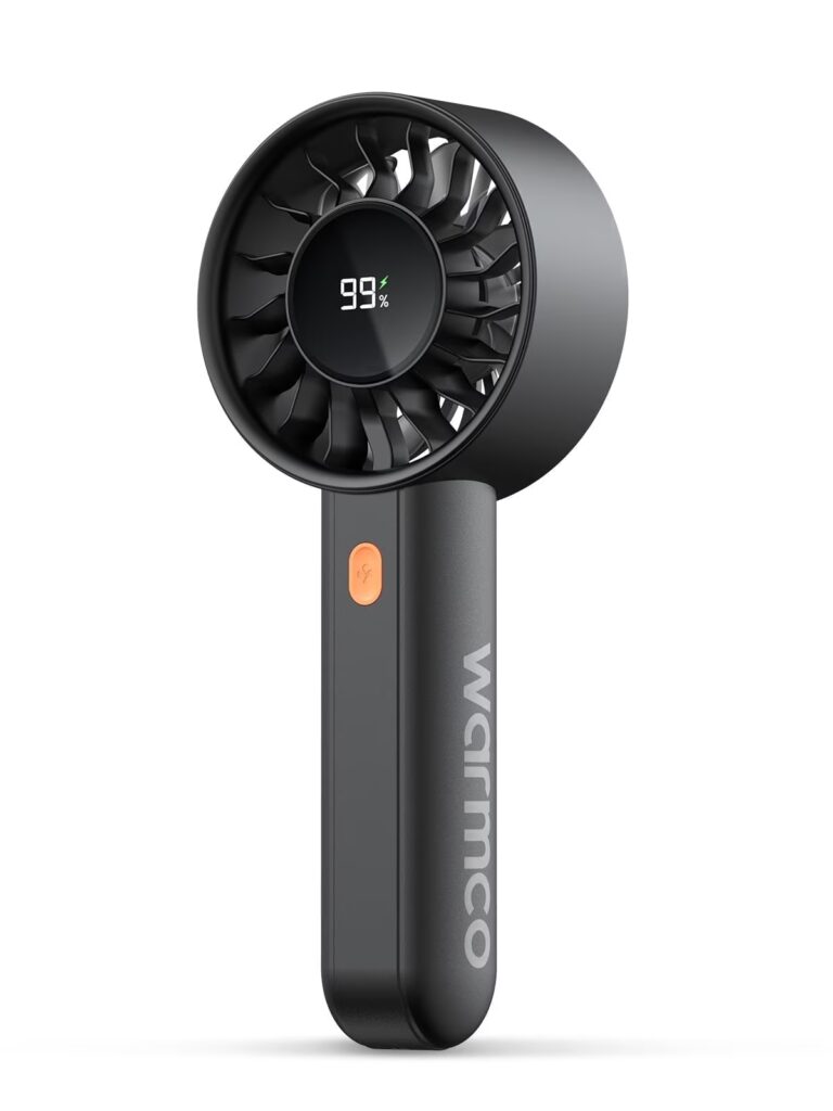 Warmco handheld turbo fan with LED display and black finish