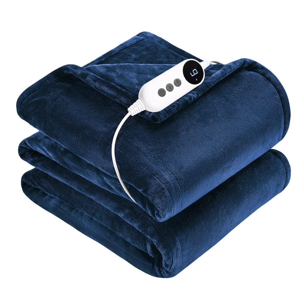 WISHEAD dual-sided flannel electric heated blanket in dark blue