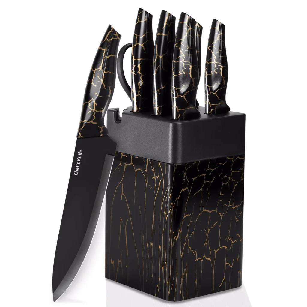 Xanapon 7-piece kitchen knife set with wood block in black