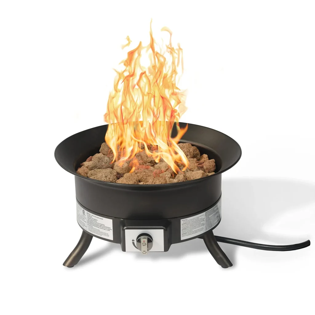 Amazon Basics black round portable propane fire pit