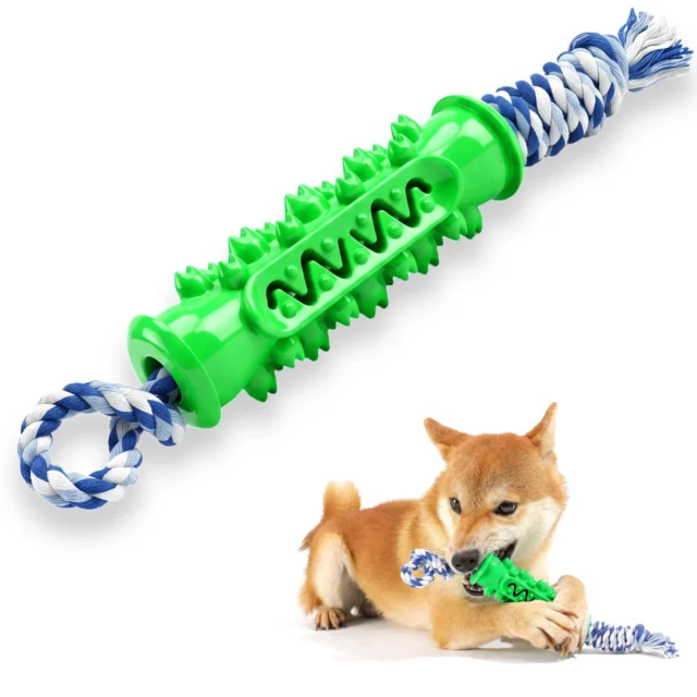 Dog Chew Toys with Rope, Toothbrush Toy for Medium Large Dog Green