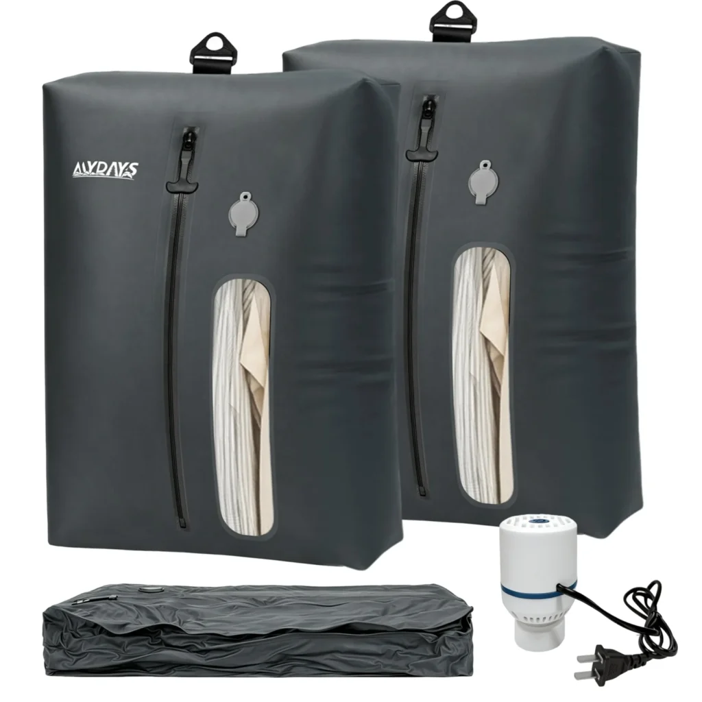 MYDAYS black vacuum compression bag for travel, two-pack with pump